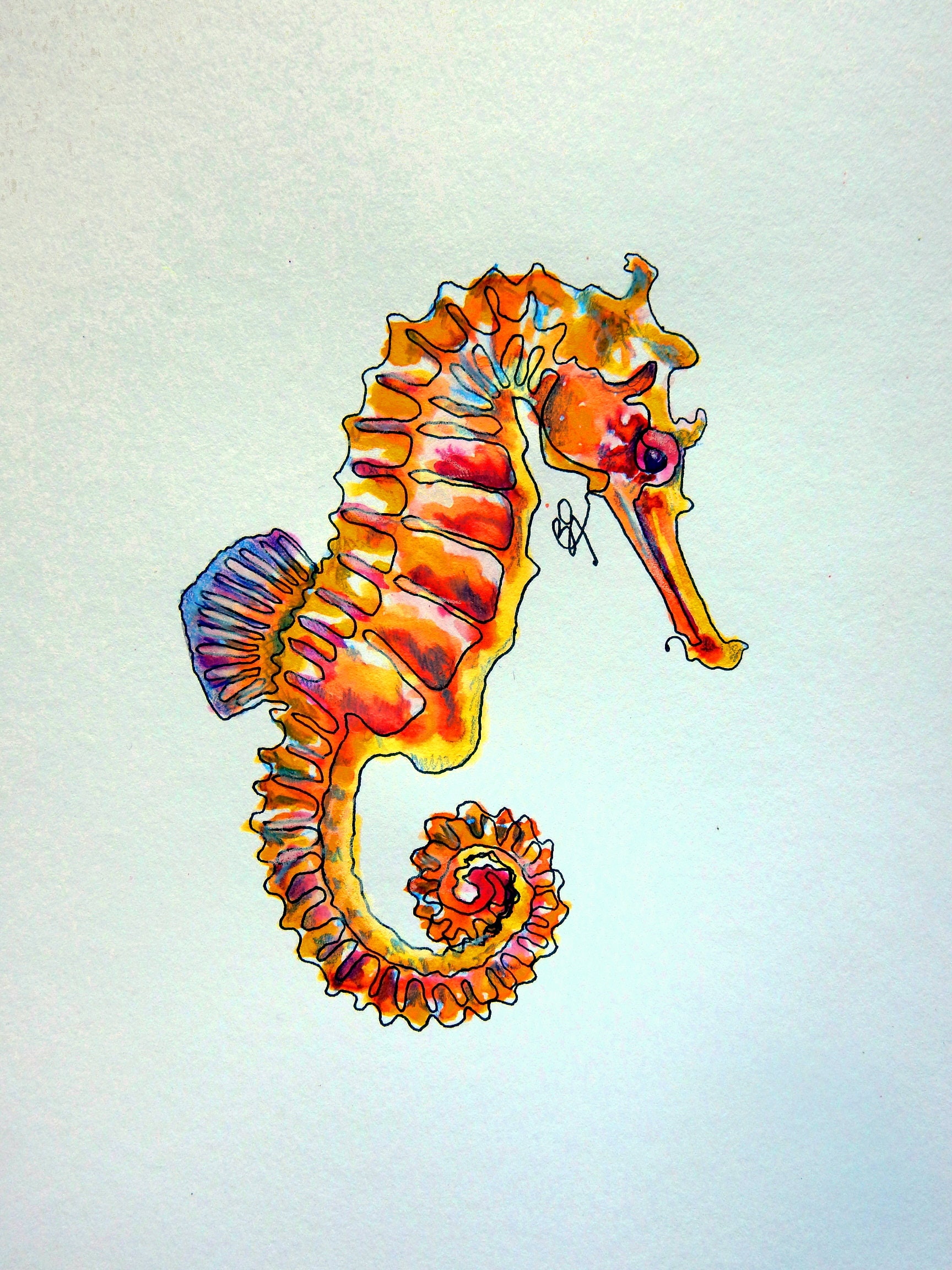 Original Seahorse Art One Line Drawing Sea Creature Art