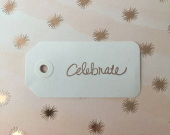 Rose gold "Celebrate" birthday gift tag