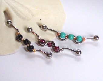Industrial Barbell - 1 1/2" 14 Gauge Industrial Barbell Piercing With Gemstone Wire Wrap - Silver Gold Copper or Bronze Wire Wrap