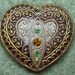 Czech Glass Cabochon - hand painted heart - gold, dark lilac, white, crystal rhinestone (CS059)