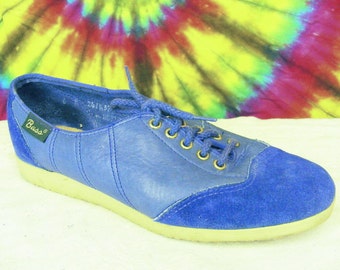 6 M vintage 70's BASS blue leather spectator wing tip oxfords shoes