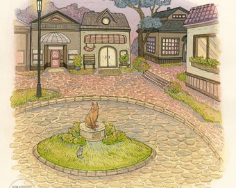 Town Square - Original Painting by Nicole Gustafsson