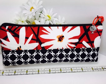 Fancy Pencil Case, Back to School, Mod Flower Pencil Pouch, Long Zipper Pouch