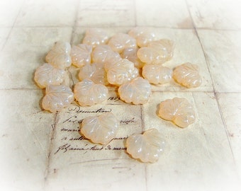 6 Peach Champagne Czech Glass Maple Leaf Beads 10 mm x 13 mm