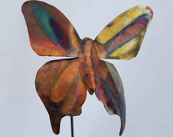 Hammered copper, outdoor copper, copper outdoor decor, copper yard decor, insect yard art, butterfly garden decor, butterfly garden stake