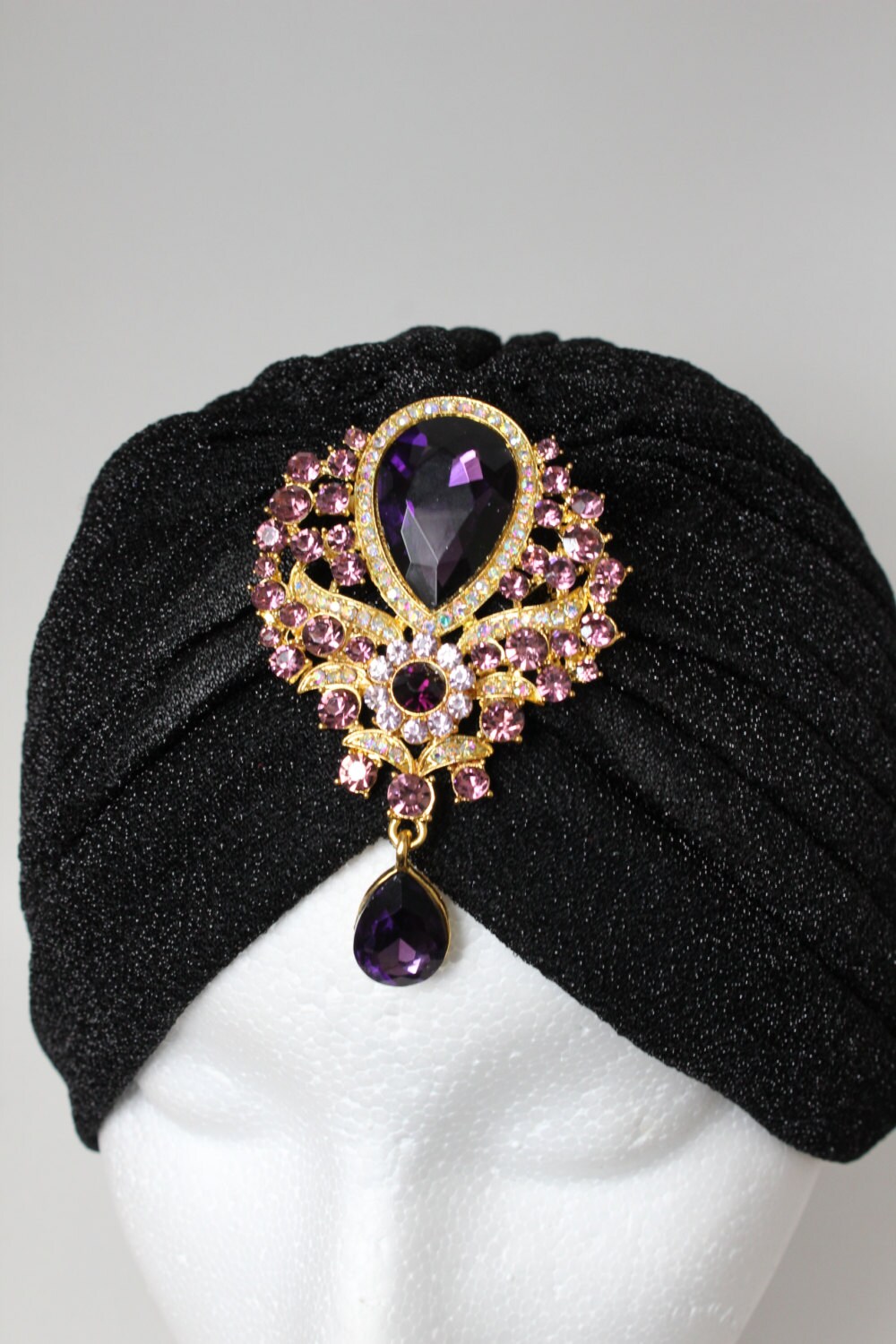 Ladies Sparkly Turban Brooch Attached Fashion Show Hat Fashion