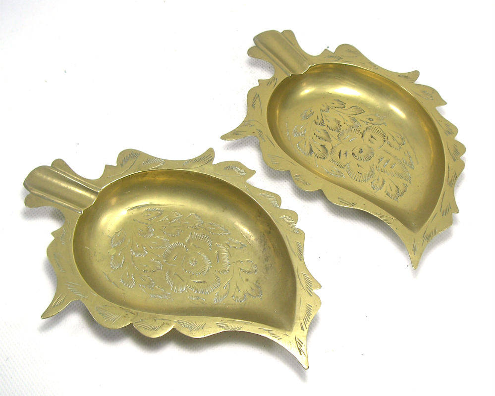 Vintage Indian Brass Ashtrays Pair of Ashtrays Indian