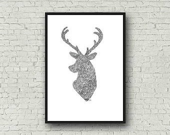 Zentangle Deer Stag A4 Art Print