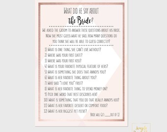 What Did He Say About His Bride? Rose Gold and Blush Bridal Shower Game