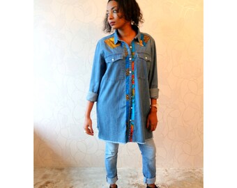 Oversized Ankara Denim blouse