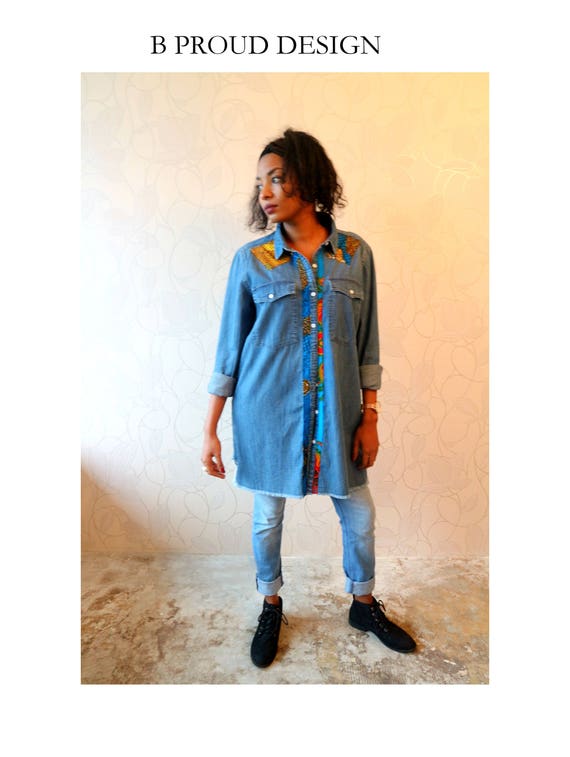 Oversized Ankara Denim blouse