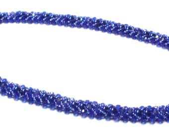 Handmade Bead Woven Necklace in Bold Blue