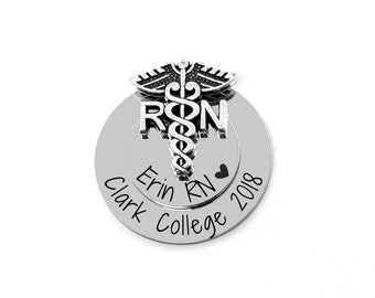 Nurse Gift - Nurse Pin - Personalized Pin - Pinning Ceremony - Graduation - RN Pin - Choose your title charm - LPN LVN Etc.