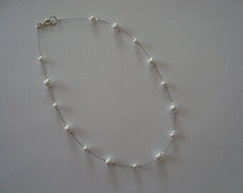 Wedding white glass beads necklace