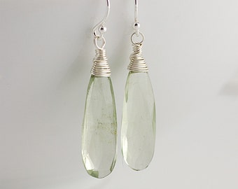 Long Prasiolite Sterling Silver Earrings