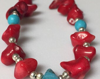 Red Coral and Howlite Necklace