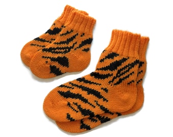 Wool kids socks childrens socks knit baby socks knit toddler socks orange tiger socks boys socks girls socks big sister little sister outfit