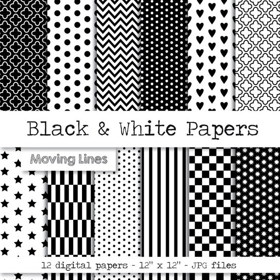 Schwarz und weiß Digital Paper Pack Geschenkpapier Origami