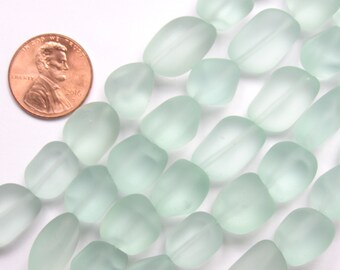 Sea Glass BEADS 13 - 15mm Freeform Nugget U-Pick Blue 7 pc Strand opaque making sea glass jewelry