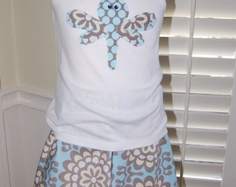 Amy Butler Lotus Fabric Appliqued Dragonfly Skirt Set