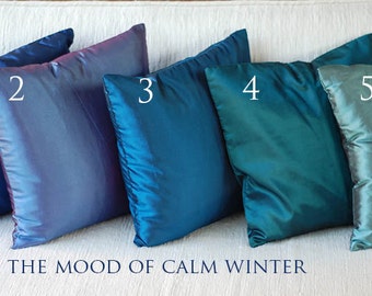 Solid Silk Pillow Cover, Throw Pillows, Cushions, Decorative Throw Pillow, Pillow Case, Couch Bed Sofa Pillows, various shades of blue