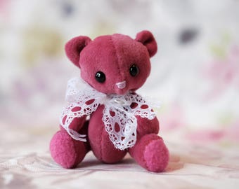 Ruby, miniature artist bear, little pink teddy bear, handmade plush bear, moby and puddle, by samantha webb, collectible teddy