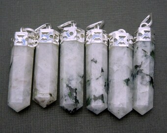 White Rainbow Moonstone Pendant Silver plated Bail-- Pencil Point Pendant (S27B18-02)