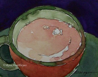 Coffee Cup Original Watercolor Painting ACEO Still Life