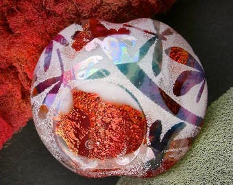 SRA Lampwork Beads "Dragonflies Fire Within" Handmade Sandblasted Iridescent Lustre Faceted Dichroic Glass Window Focal Bead ~ Colourful