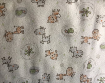 FLANNEL - Baby Safari Animals Fabric - Zebra Fabric - Rhinocerous Fabric - Tiger Fabric - Giraffe Fabric - Baby Zoo Fabric