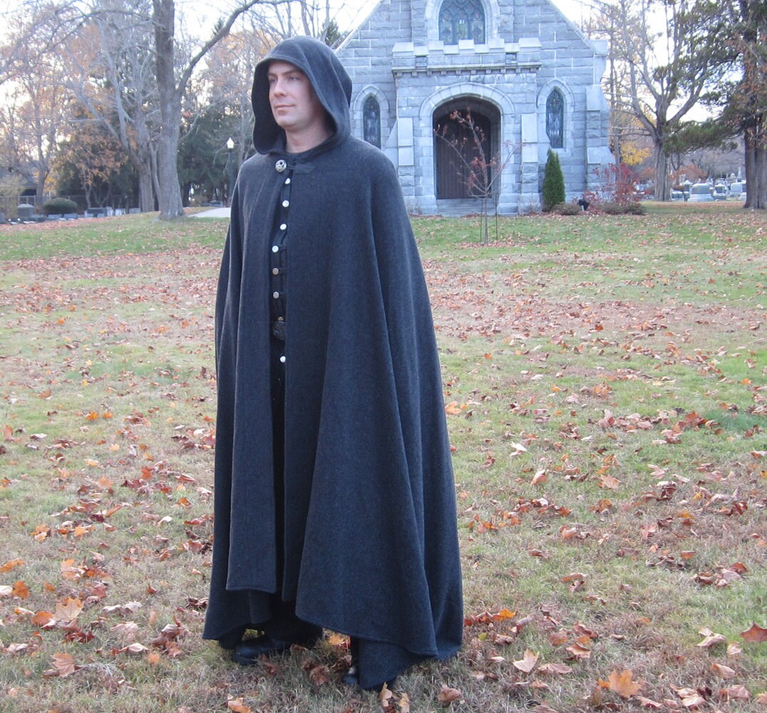 Wool Cloak Half-Circle Cloak Charcoal Cloak Hooded