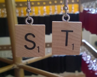 Scrabble letter earrings.