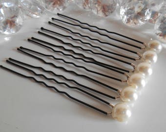 Set of 6 wedding hair pins ivory pearls