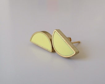 pastel yellow brass half moon stud earrings