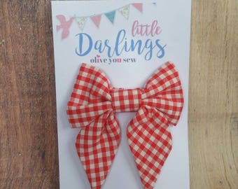 SALE! 30% OFF**Sailor Hair bow, Toddler hair bow, Baby hair bow, Teen hair bow, Girl Hair bow- Red Checkered