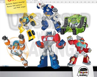 Transformers Rescue Bots clipart, PNG images with excellent resolution and SVG patterns, papecraft applications, stickers and more