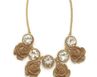 Rose Bib Necklace - Rose Pendant Necklace - Rose Necklace - Vintage Bib Necklace - Vintage Necklace - Bib Necklace - Vintage Rose Necklace