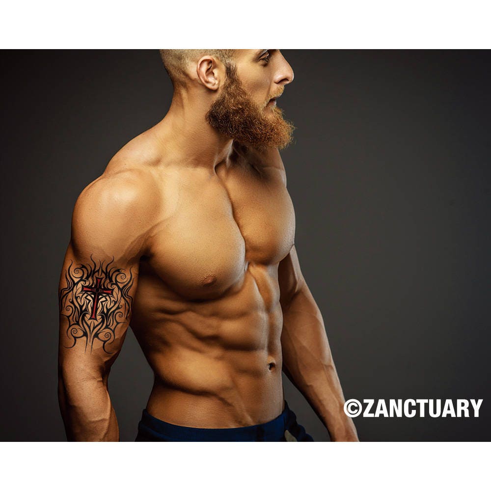 Tribal Arm Tattoo Cross Men Temporary Tribal Arm Tattoo Cross Men Temporary