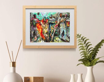 Fiesta del Vejigante Art Print by Obed Puerto Rican Artist Caribbean Culture Carnaval Wall Art Latino Home Decor Afro Latino Art Afro Latina