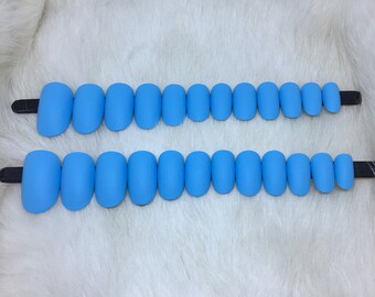 Set of 24 Handpainted Sky Blue Frosty Matte Nails | • stiletto nails • almond nails • coffin nails • round nails • ballerina nails •