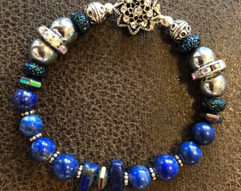 Silver and blue lapis stones bracelet