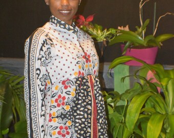 V Neckline with standup collar apron front 100% Khanga cotton fabric