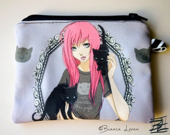 Cats Are Better Than People - kitty love anime artwork - Zippered Pouch - Coin Purse Wallet - Bianca Loran Art