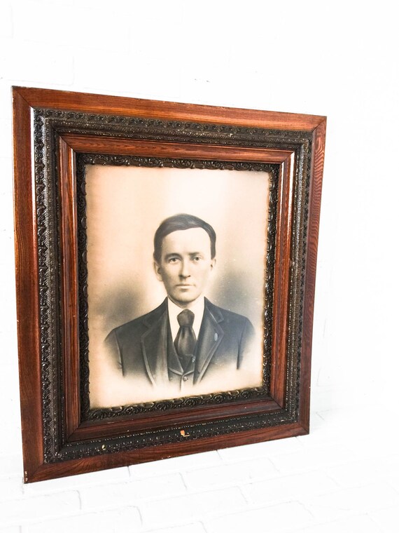 Antique Ornate Oak Picture Frame Charcoal Portrait Victorian