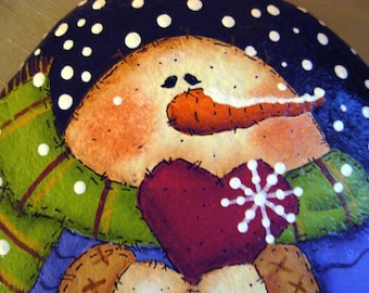 Snowman Heart Garden Stone- Handpainted|Home Decor|Garden|Holiday