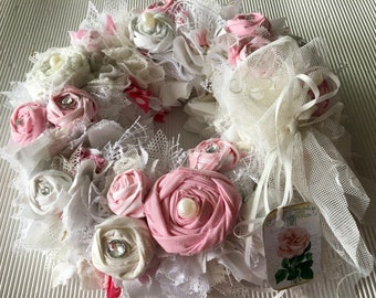 Fabric wreath pink-white roses