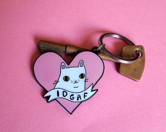 Enamel IDGAF Cat Keyring - I like cats - Keyring - Cat kering - Enamel keyring - Cats - Cat gift - Keychain - Cat illustration - e
