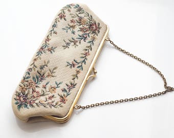Vintage Tapestry Purse, Needlepoint Purse, Tapestry Handbag, Vintage Purse, Floral Tapestry Purse, 1940s Floral Evening Bag, Clutch Purse