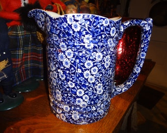 LARGE BLUE CALICO English pitcher.....highly collectible