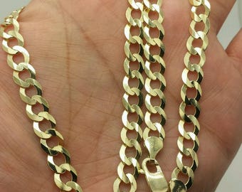 14k Solid Yellow Gold Cuban Curb Link Necklace Chain 20"-24" 7mm